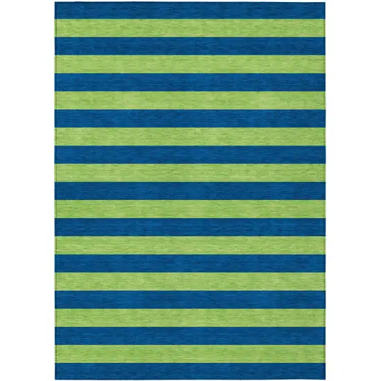 3' X 4' Navy Blue Striped Washable Non Skid Indoor Outdoor Area Rug Photo 2