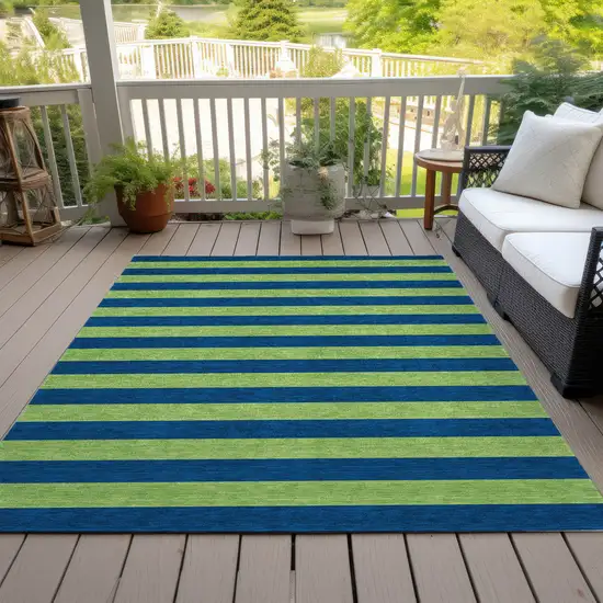 3' X 5' Navy Blue Striped Washable Non Skid Indoor Outdoor Area Rug Photo 9