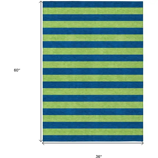 3' X 5' Navy Blue Striped Washable Non Skid Indoor Outdoor Area Rug Photo 3