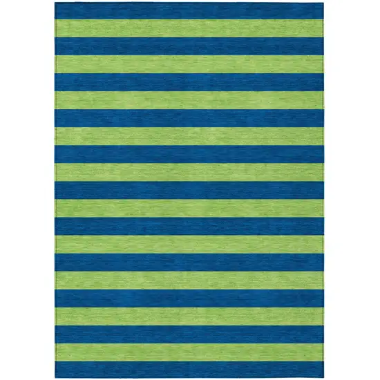 Navy Blue Striped Washable Non Skid Indoor Outdoor Area Rug Photo 2