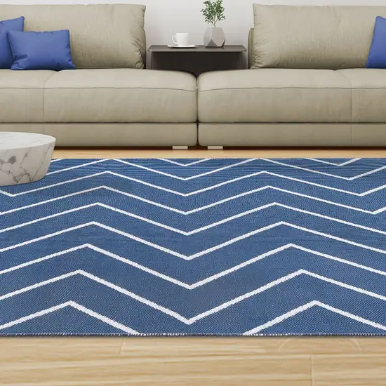 3' X 5' Navy Blue Waves Stain Resistant Indoor Outdoor Area Rug Photo 8