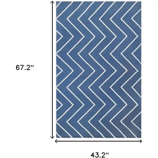 3' X 5' Navy Blue Waves Stain Resistant Indoor Outdoor Area Rug Photo 9