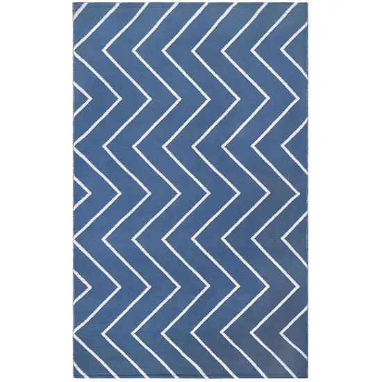 5' X 7' Navy Blue Waves Stain Resistant Indoor Outdoor Area Rug Photo 1