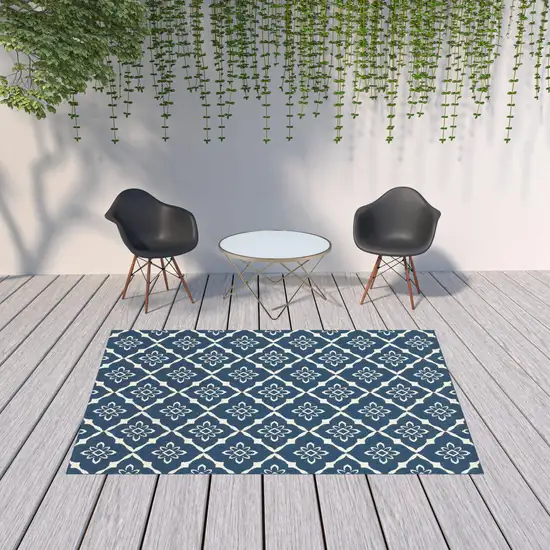 6' X 9' Navy Floral Stain Resistant Indoor Outdoor Area Rug Photo 2