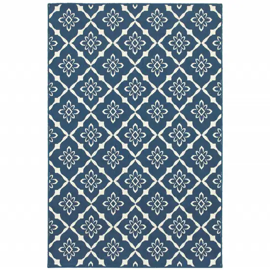 6' X 9' Navy Floral Stain Resistant Indoor Outdoor Area Rug Photo 1