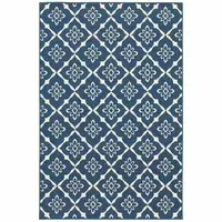 Photo of 6' X 9' Navy Floral Stain Resistant Indoor Outdoor Area Rug