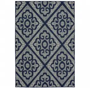 Photo of 3' X 5' Navy Geometric Stain Resistant Indoor Outdoor Area Rug