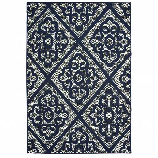 6' X 9' Navy Geometric Stain Resistant Indoor Outdoor Area Rug Photo 1