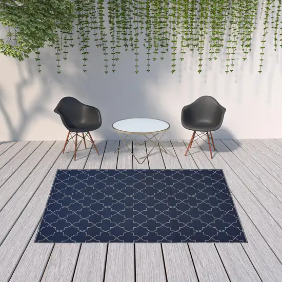 6' X 9' Navy Geometric Stain Resistant Indoor Outdoor Area Rug Photo 2