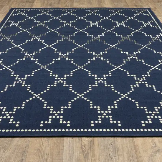 3' X 5' Navy Geometric Stain Resistant Indoor Outdoor Area Rug Photo 8