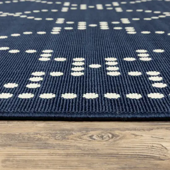 3' X 5' Navy Geometric Stain Resistant Indoor Outdoor Area Rug Photo 3