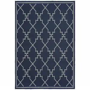 Photo of 3' X 5' Navy Geometric Stain Resistant Indoor Outdoor Area Rug