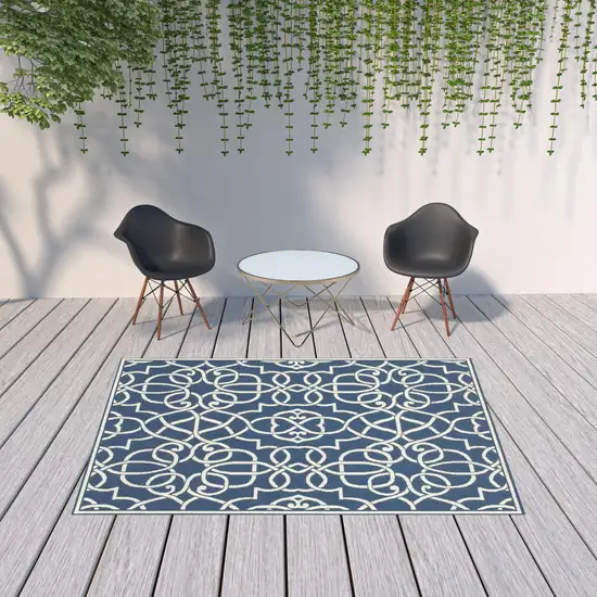 6' X 9' Navy Geometric Stain Resistant Indoor Outdoor Area Rug Photo 2