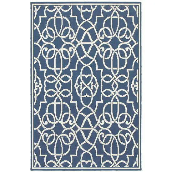 6' X 9' Navy Geometric Stain Resistant Indoor Outdoor Area Rug Photo 1