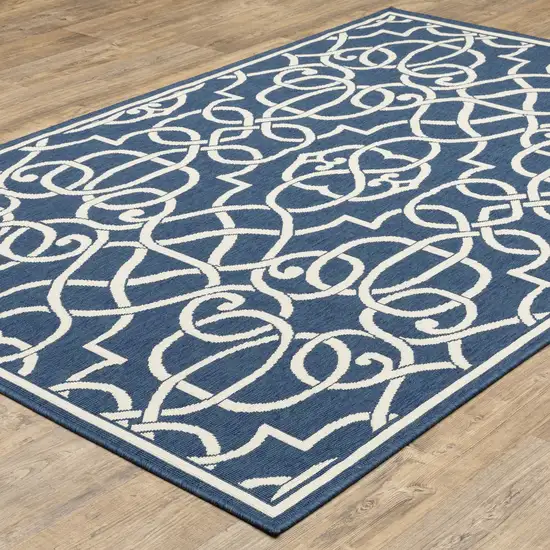 6' X 9' Navy Geometric Stain Resistant Indoor Outdoor Area Rug Photo 6