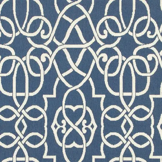 Blue and Ivory Geometric Stain Resistant Indoor Outdoor Area Rug Photo 5