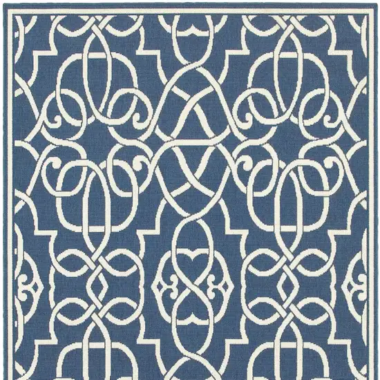 Blue and Ivory Geometric Stain Resistant Indoor Outdoor Area Rug Photo 6