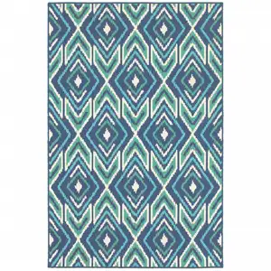 Photo of 6' X 9' Navy Geometric Stain Resistant Indoor Outdoor Area Rug