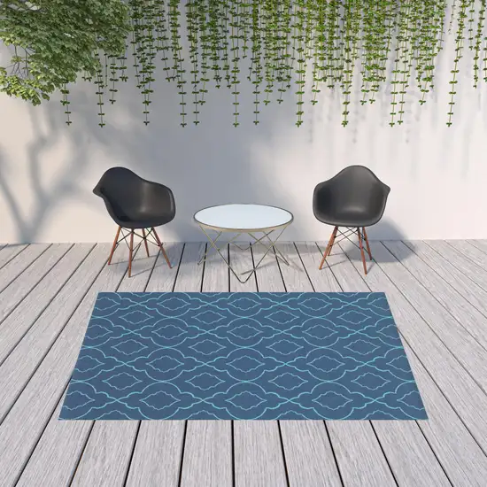 6' X 9' Navy Geometric Stain Resistant Indoor Outdoor Area Rug Photo 2