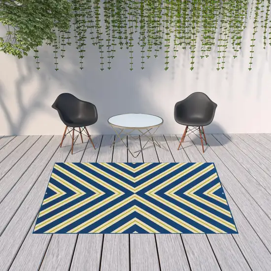 6' X 9' Navy Geometric Stain Resistant Indoor Outdoor Area Rug Photo 2