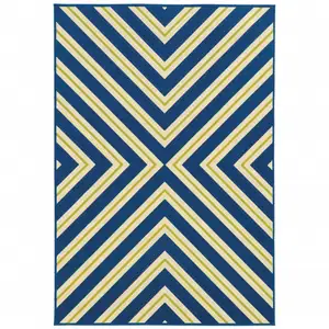 Photo of 9' X 13' Navy Geometric Stain Resistant Indoor Outdoor Area Rug