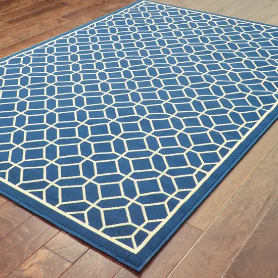 3' X 5' Navy Geometric Stain Resistant Indoor Outdoor Area Rug Photo 4