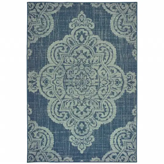 3' X 5' Navy Oriental Stain Resistant Indoor Outdoor Area Rug Photo 1