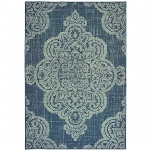 Photo of 3' X 5' Navy Oriental Stain Resistant Indoor Outdoor Area Rug