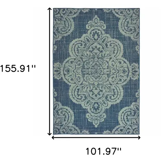 9' X 13' Navy Oriental Stain Resistant Indoor Outdoor Area Rug Photo 5