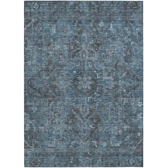 3' X 4' Navy and Black Oriental Washable Non Skid Indoor Outdoor Area Rug Photo 2