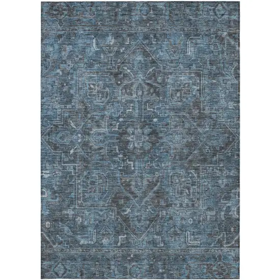 3' X 4' Navy and Black Oriental Washable Non Skid Indoor Outdoor Area Rug Photo 5