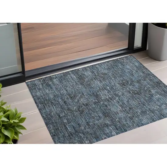 3' X 4' Navy and Black Oriental Washable Non Skid Indoor Outdoor Area Rug Photo 1