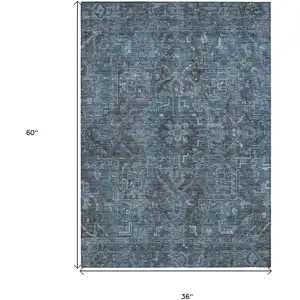 Photo of 3' X 5' Navy and Black Oriental Washable Non Skid Indoor Outdoor Area Rug