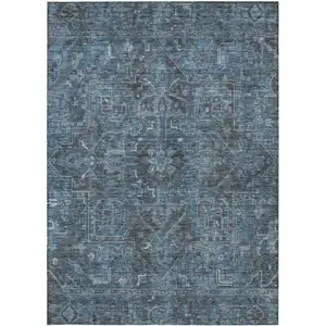 Photo of 3' X 5' Navy and Black Oriental Washable Non Skid Indoor Outdoor Area Rug