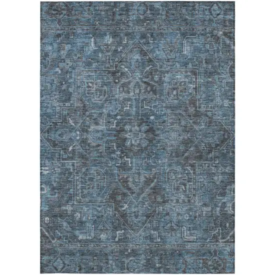 Navy and Black Oriental Washable Non Skid Indoor Outdoor Area Rug Photo 5