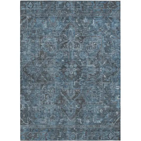 3' X 5' Navy and Black Oriental Washable Non Skid Indoor Outdoor Area Rug Photo 2