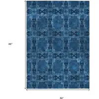 Photo of 3' X 4' Navy and Gray Floral Medallion Washable Non Skid Indoor Outdoor Area Rug