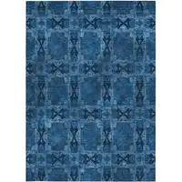 Photo of 3' X 4' Navy and Gray Floral Medallion Washable Non Skid Indoor Outdoor Area Rug