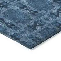 Photo of 3' X 5' Navy and Gray Floral Medallion Washable Non Skid Indoor Outdoor Area Rug