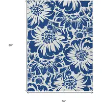 Photo of 3' X 5' Navy and Ivory Floral Washable Non Skid Indoor Outdoor Area Rug