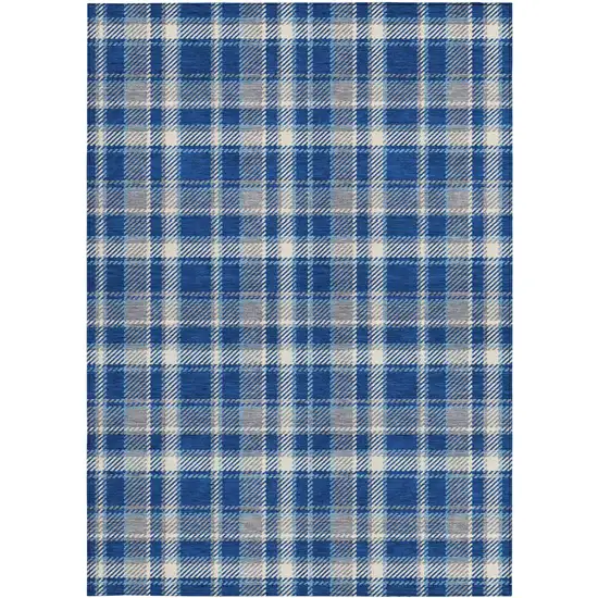 3' X 4' Navy and Ivory Plaid Washable Non Skid Indoor Outdoor Area Rug Photo 5