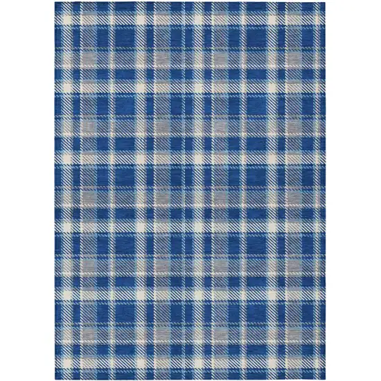 3' X 4' Navy and Ivory Plaid Washable Non Skid Indoor Outdoor Area Rug Photo 2