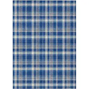 Photo of 3' X 4' Navy and Ivory Plaid Washable Non Skid Indoor Outdoor Area Rug