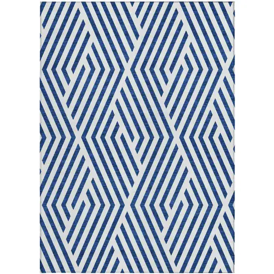 3' X 4' Navy and White Geometric Washable Non Skid Indoor Outdoor Area Rug Photo 4