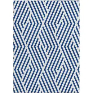 Photo of 3' X 4' Navy and White Geometric Washable Non Skid Indoor Outdoor Area Rug