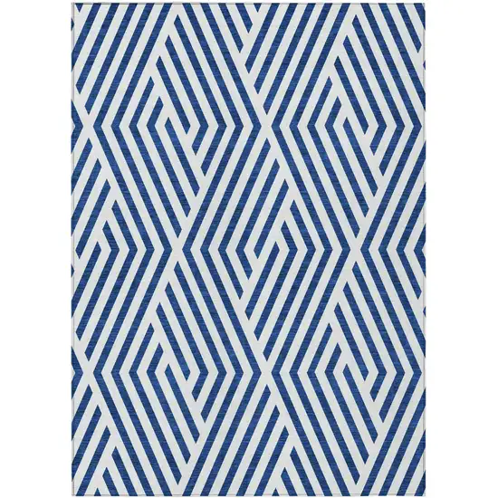 3' X 4' Navy and White Geometric Washable Non Skid Indoor Outdoor Area Rug Photo 2