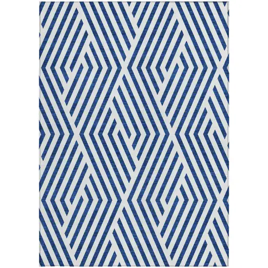 Navy and White Geometric Washable Non Skid Indoor Outdoor Area Rug Photo 5