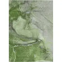 Photo of 3' X 5' Olive Green Abstract Washable Non Skid Indoor Outdoor Area Rug