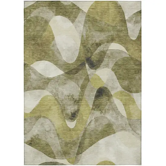 3' X 4' Olive Green Abstract Washable Non Skid Indoor Outdoor Area Rug Photo 2