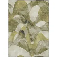 Photo of 3' X 5' Olive Green Abstract Washable Non Skid Indoor Outdoor Area Rug